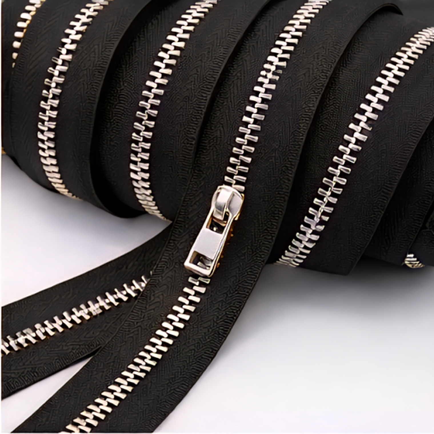 Siyah renk Nikel Dişli Kemik Fermuar Tip 5 (5mm) 10 Metre + 10 Başlık Set - Çanta, Cüzdan ve Tekstil İçin Dayanıklı Fermuar