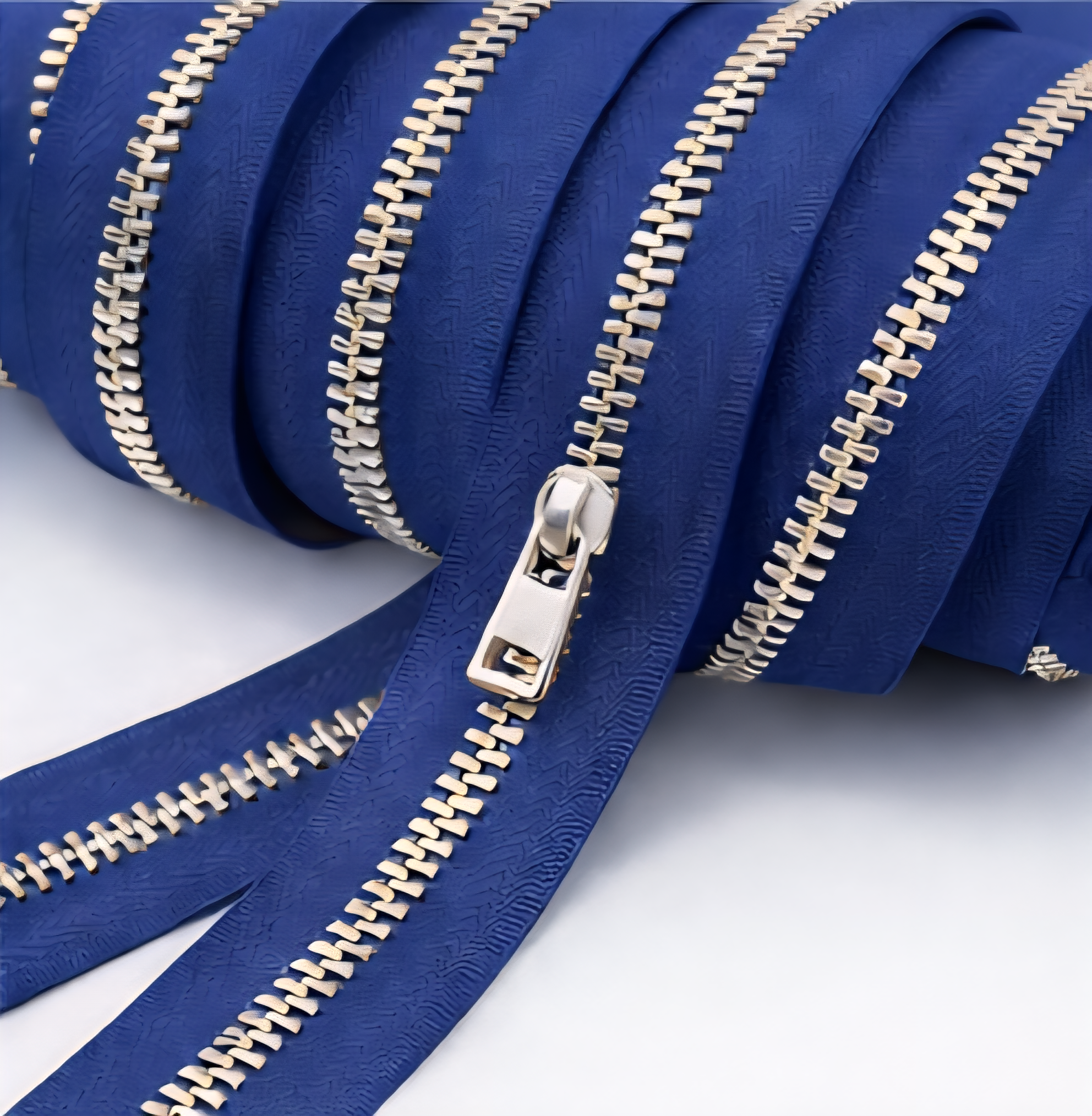 Saks mavi renk Nikel Dişli Kemik Fermuar Tip 5 (5mm) 10 Metre + 10 Başlık Set - Çanta, Cüzdan ve Tekstil İçin Dayanıklı Fermuar