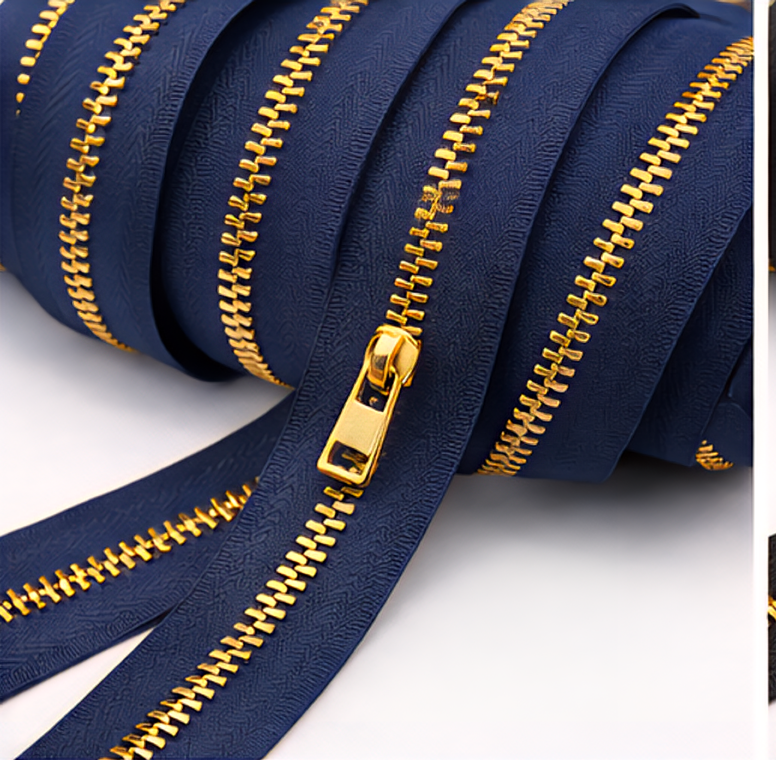 Lacivert renk Gold Dişli Kemik Fermuar Tip 5 (5mm) 10 Metre + 10 Başlık Set - Çanta, Cüzdan ve Tekstil İçin Dayanıklı Fermuar