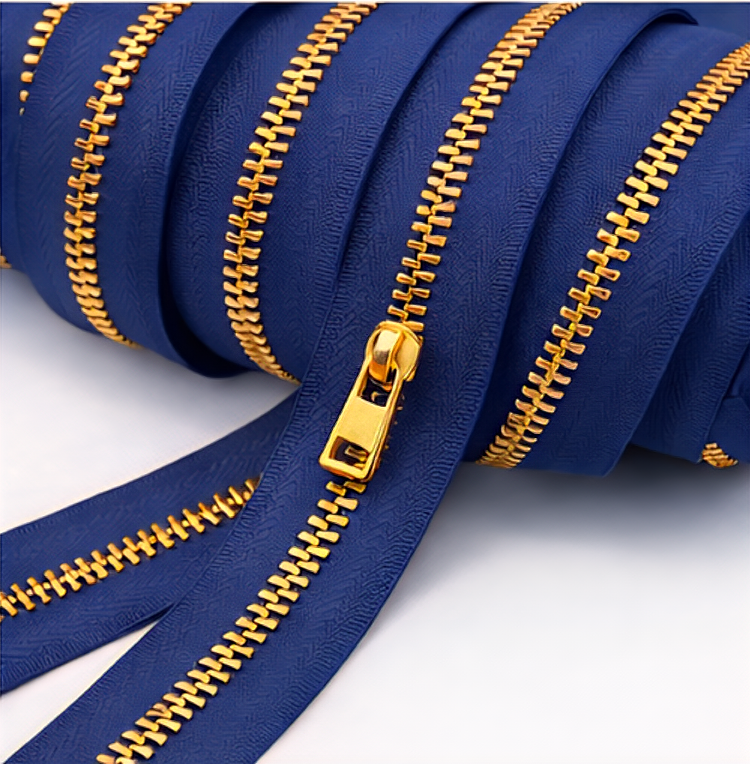 Saks mavi Gold Dişli Kemik Fermuar Tip 5 (5mm) 10 Metre + 10 Başlık Set - Çanta, Cüzdan ve Tekstil İçin Dayanıklı Fermuar
